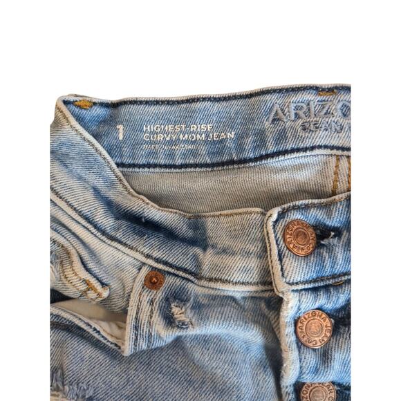 Arizona Women's Juniors Size 1 Blue High Rise Distressed Curvy Stretch Mom Jean - Picture 8 of 9